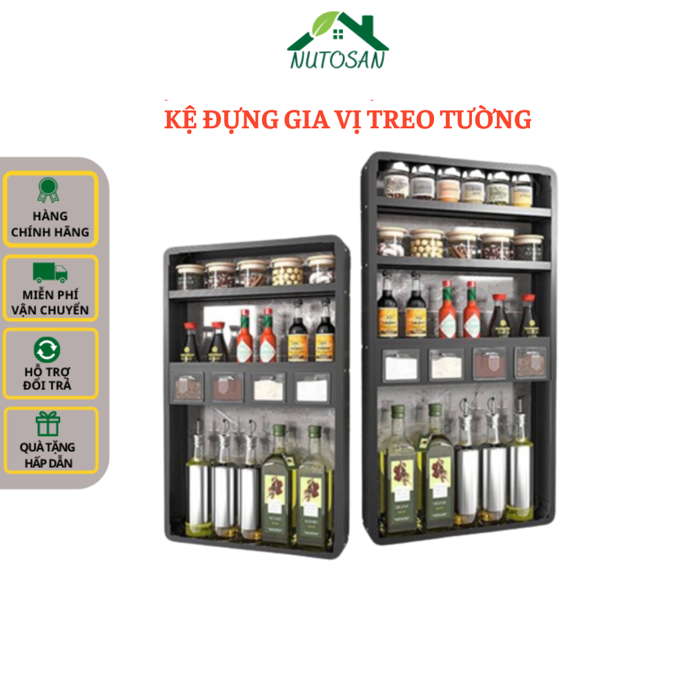 Kệ đựng gia vị treo tường 3 tầng kèm hũ để gia vị để đổ nhà bếp đa năng chất liệu nhôm không gian