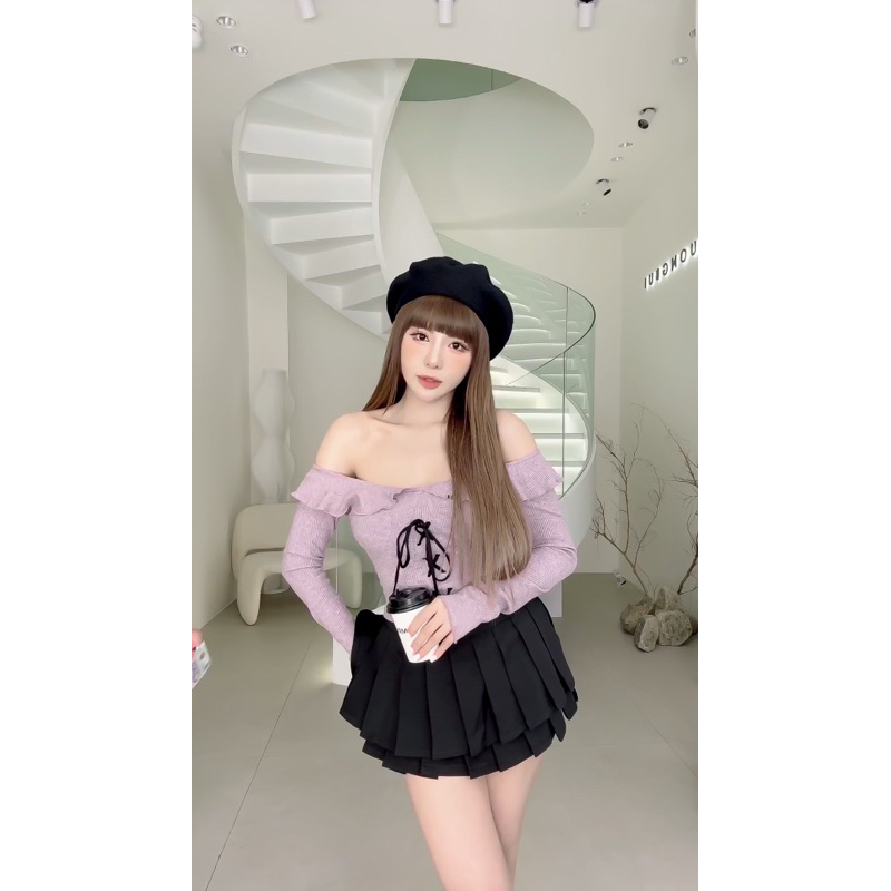 Set Trễ Vai Nơ Mix Chân Váy MPB