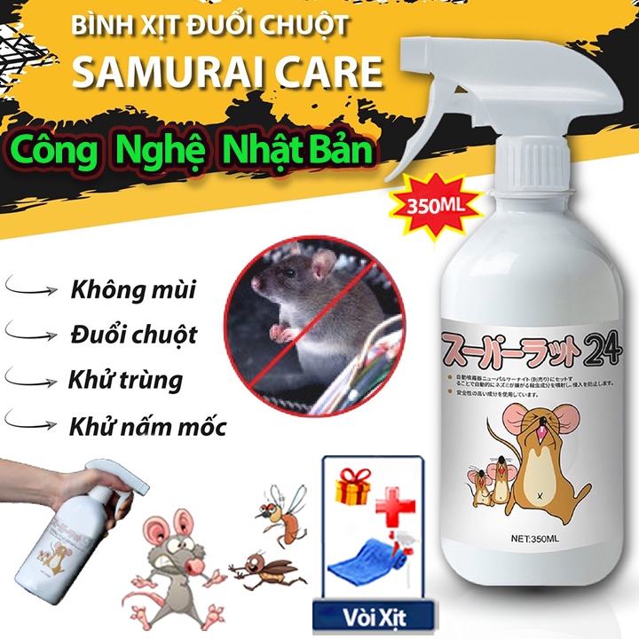 Xịt Đuổi Chuột Và Côn Trùng Trong Nhà Và Ô Tô SAMURAI CARE 350ml - Hương Bạc Hà - An Toàn Hiệu Quả