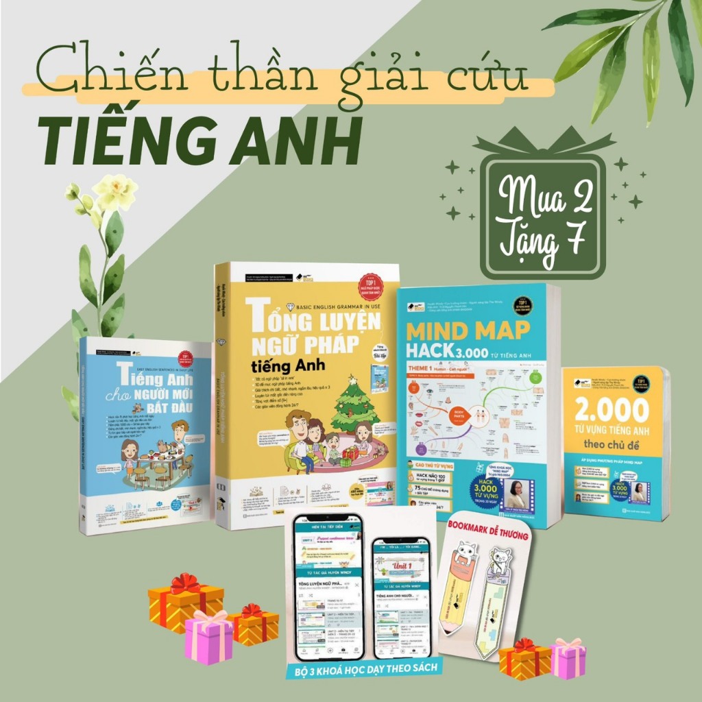 Sách Tổng Luyện Ngữ Pháp, Mind map Hack 3000 Từ, Tiếng Anh Cho Người Bắt Đầu, 2000 Từ theo chủ đề, 360 ĐT BQT