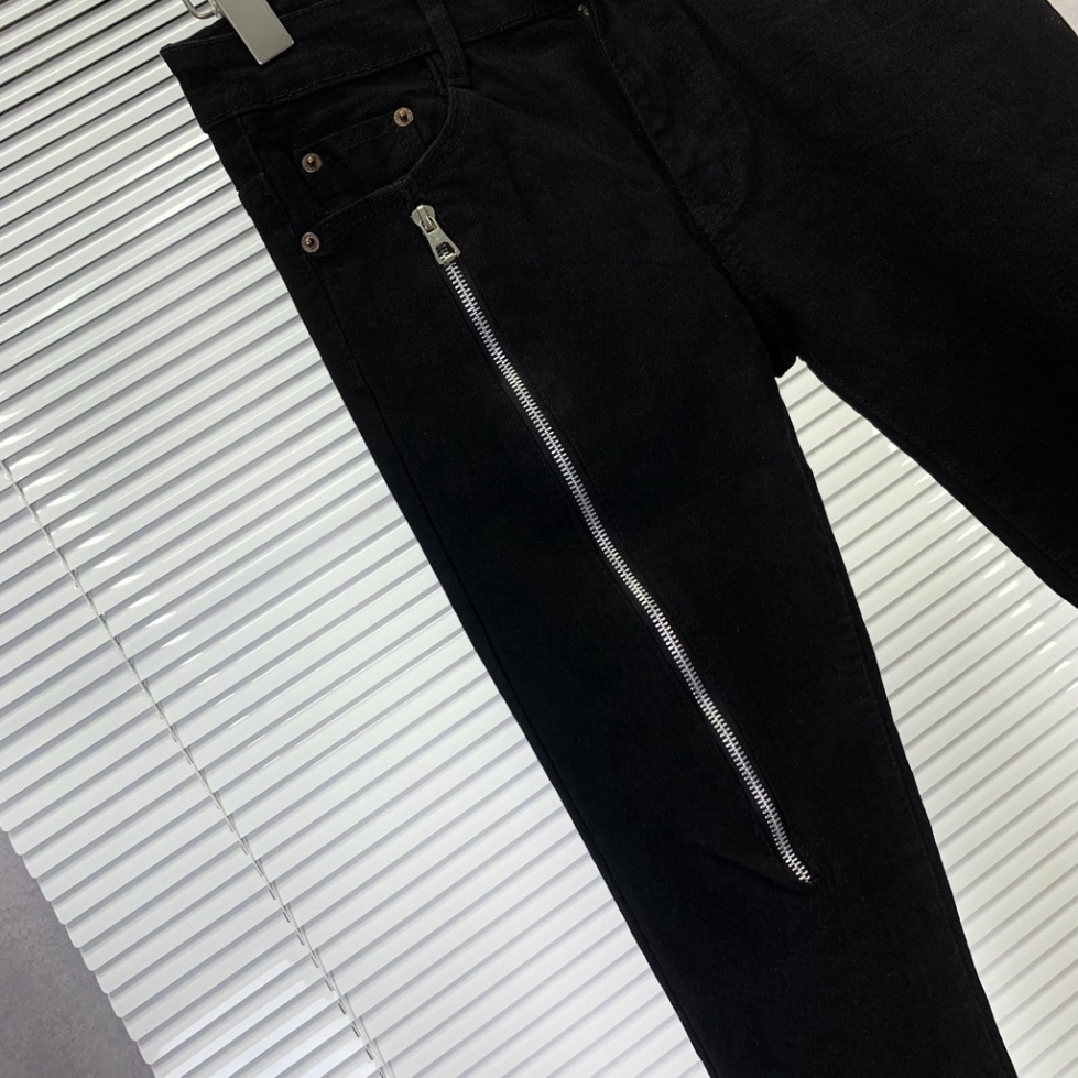 Quần jean bò Nam slimfit đen trơn thêu khoá zip chéo dọc đùi đơn giản basic phong cách đường phố hot trend MS 07