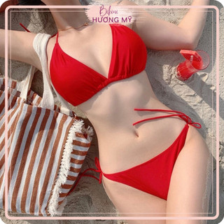 Bikini đồ bơi tam giác hai mảnh màu đỏ tươi trắng da