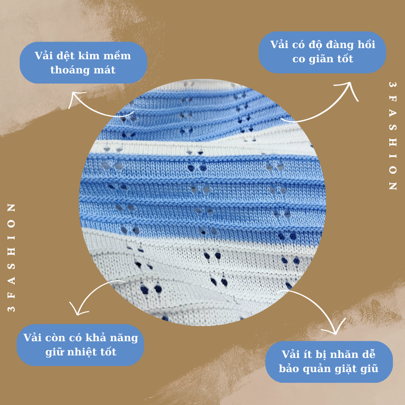 Áo thun dệt kim tay ngắn , áo vải len montoghi hoạ tiết sọc ngang trẻ trung phong cách hàn quốc 3Fashion - A15