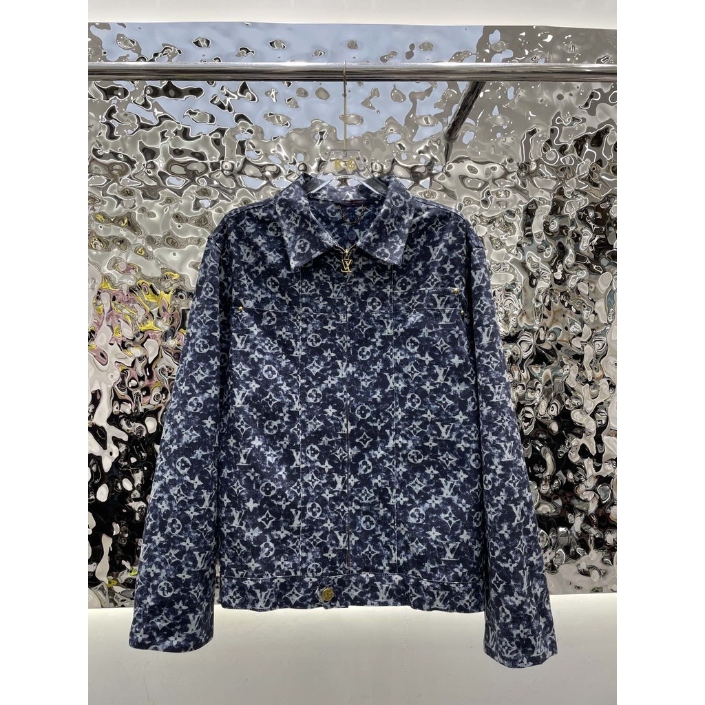 Set bộ quần áo jean denim louís vuituoi LV tài tay họa tiết monogram cao cấp