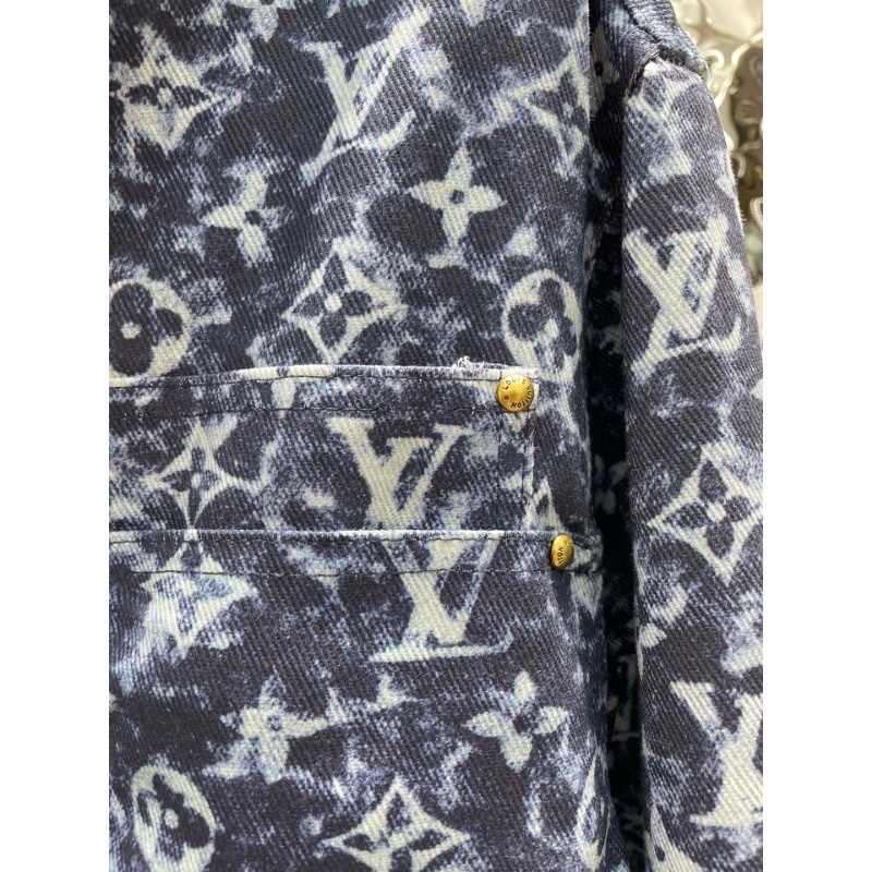 Set bộ quần áo jean denim louís vuituoi LV tài tay họa tiết monogram cao cấp