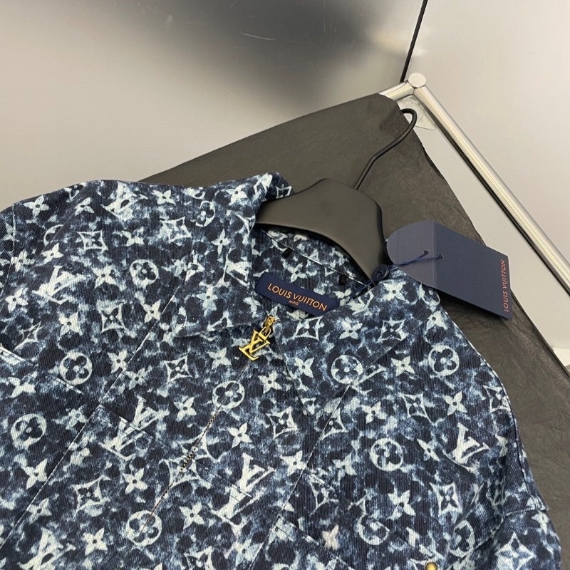 Set bộ quần áo jean denim louís vuituoi LV tài tay họa tiết monogram cao cấp