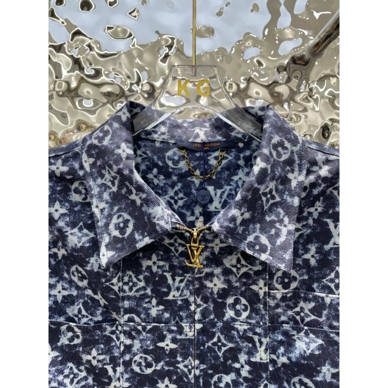 Set bộ quần áo jean denim louís vuituoi LV tài tay họa tiết monogram cao cấp