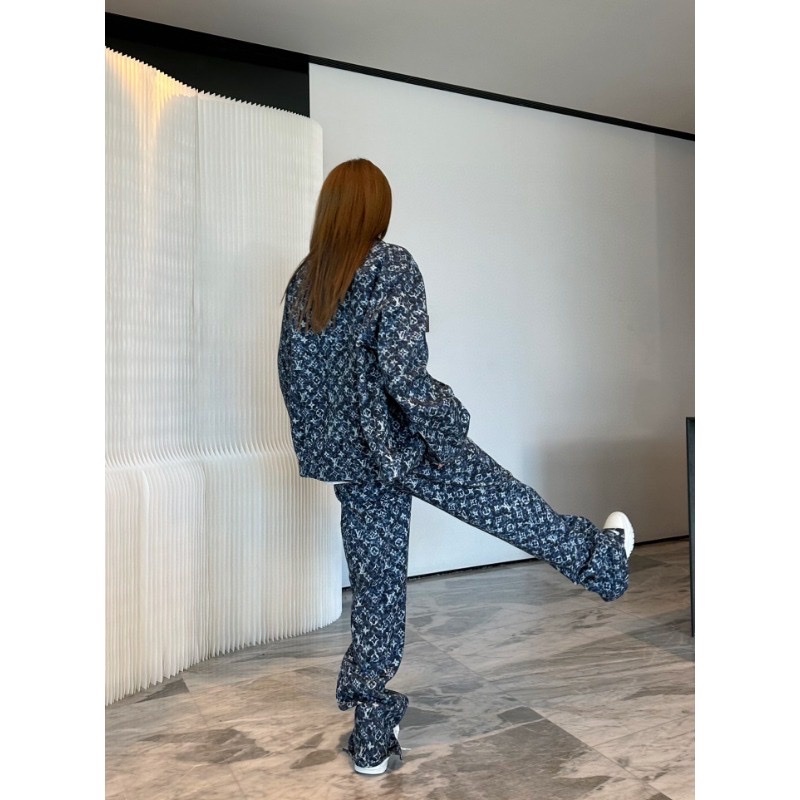 Set bộ quần áo jean denim louís vuituoi LV tài tay họa tiết monogram cao cấp