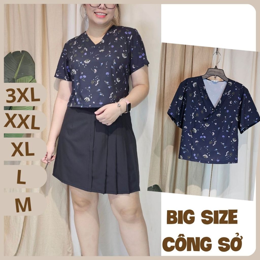 Bigsize công sở - Áo Cổ Đắp - Xanh Hoa