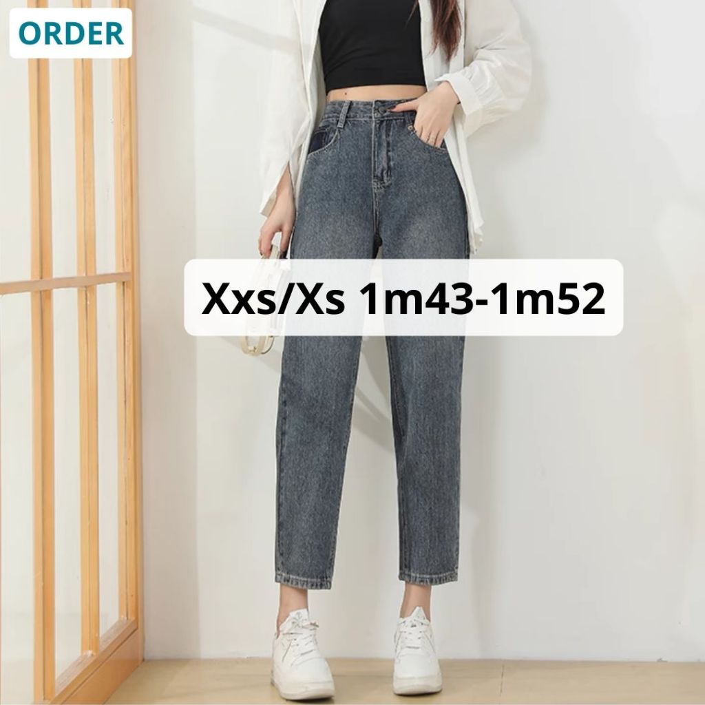 Quần jean size ngắn dành cho nấm lùn 1m4x. Lưng cao, dáng baggy size XXS-XS-S dài 84 hoặc 88cm (QJ165)