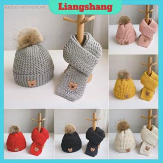 Set Mũ Len + Khăn Choàng Gấu BABY - Mũ Nón len quả bông cho bé kèm khăn cực xinh 1-7 tuổi.