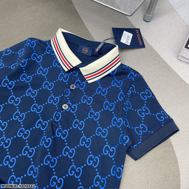 Áo polo ngắn tay in full hoạ tiết GC cổ kẻ dành cho bé trai kèm ảnh thật-QuynhAnhStore