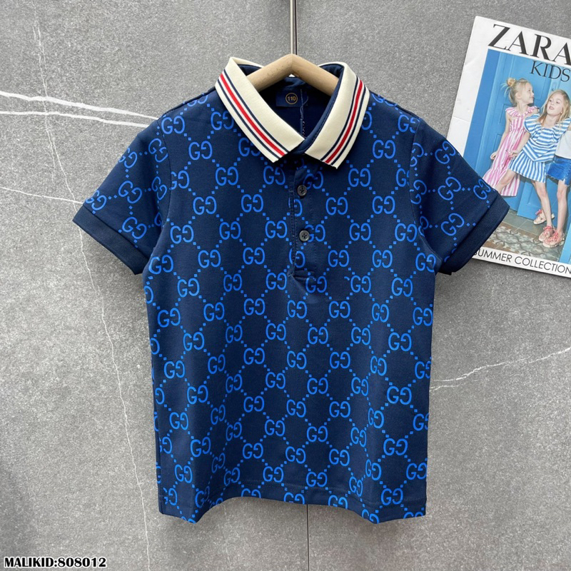 Áo polo ngắn tay in full hoạ tiết GC cổ kẻ dành cho bé trai kèm ảnh thật-QuynhAnhStore