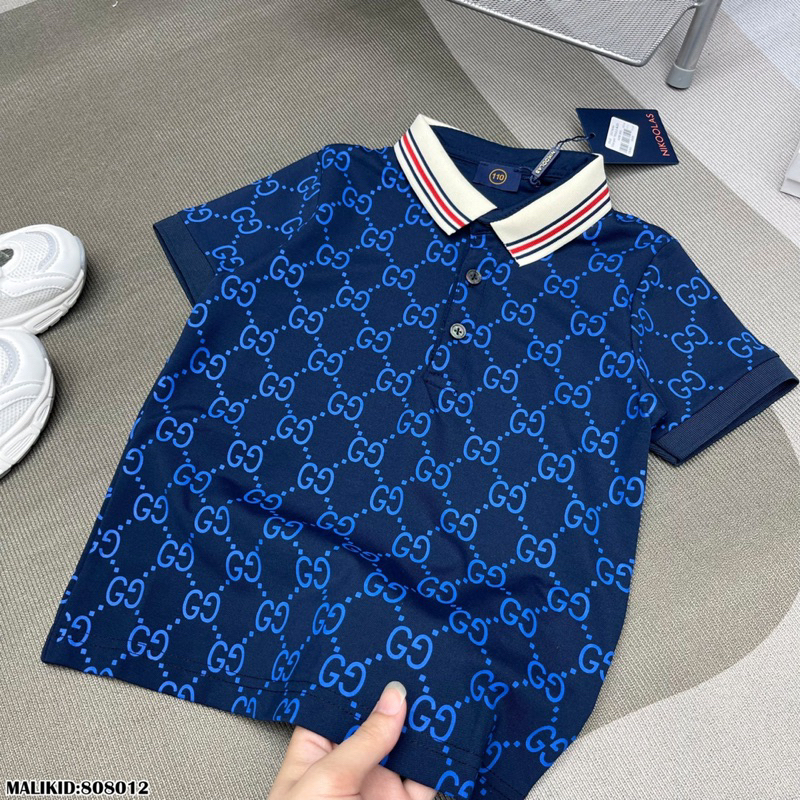 Áo polo ngắn tay in full hoạ tiết GC cổ kẻ dành cho bé trai kèm ảnh thật-QuynhAnhStore