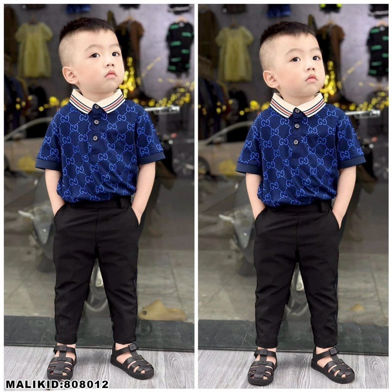 Áo polo ngắn tay in full hoạ tiết GC cổ kẻ dành cho bé trai kèm ảnh thật-QuynhAnhStore