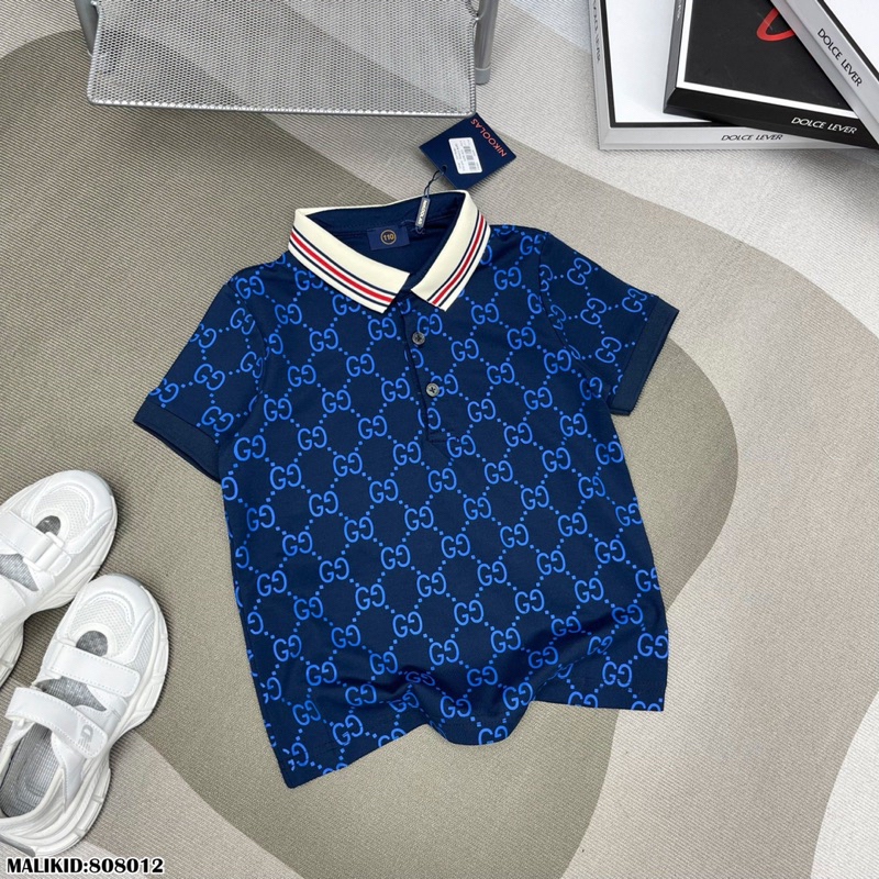 Áo polo ngắn tay in full hoạ tiết GC cổ kẻ dành cho bé trai kèm ảnh thật-QuynhAnhStore