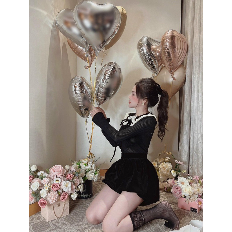 Set áo ren pha mix chân váy nhung 2 lớp