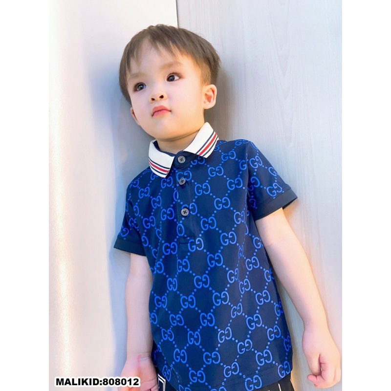 Áo polo ngắn tay in full hoạ tiết GC cổ kẻ dành cho bé trai kèm ảnh thật-QuynhAnhStore