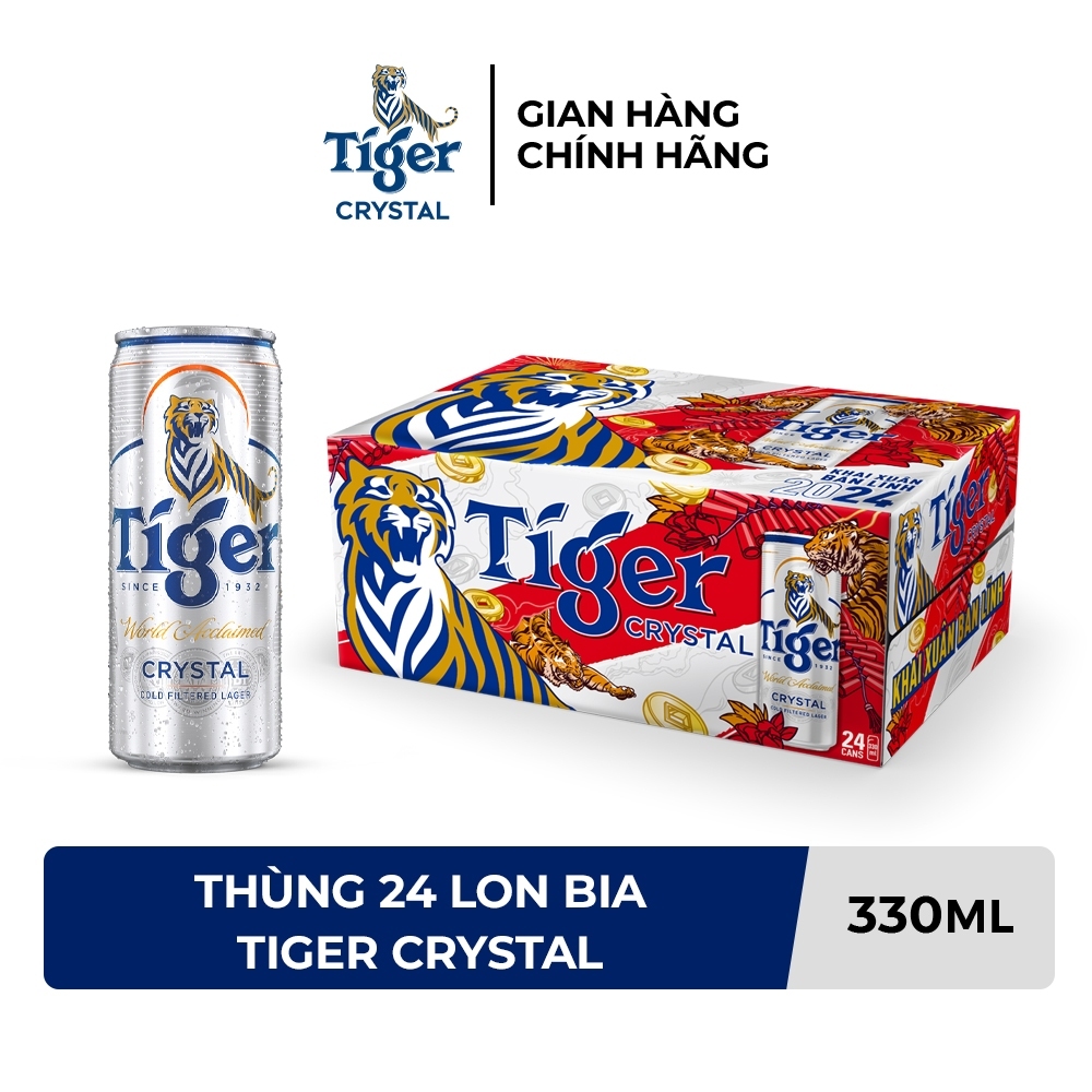 [Date mới] Thùng 24 lon bia Tiger Crystal 330ml/lon