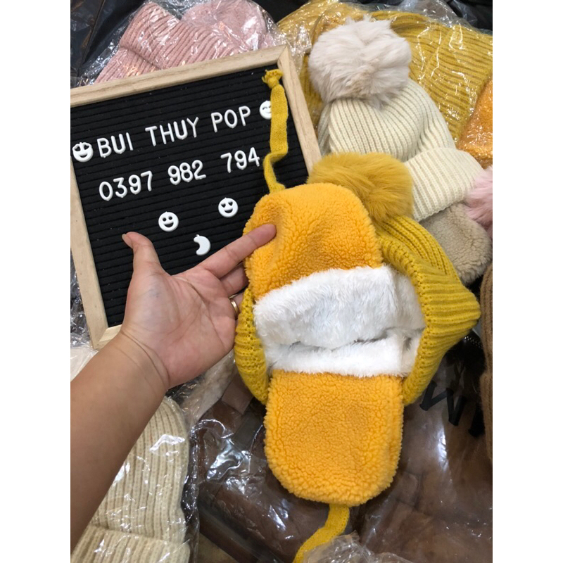 Mũ len trùm tai lót lông hàng qccc cho bé