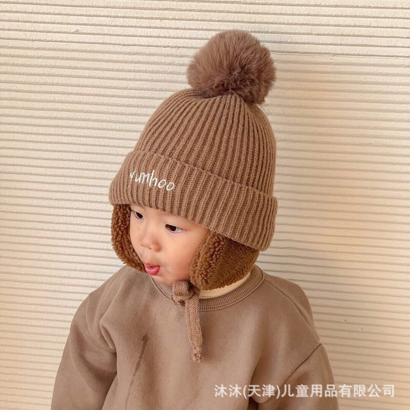 Mũ len trùm tai lót lông hàng qccc cho bé