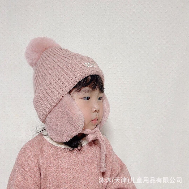 Mũ len trùm tai lót lông hàng qccc cho bé