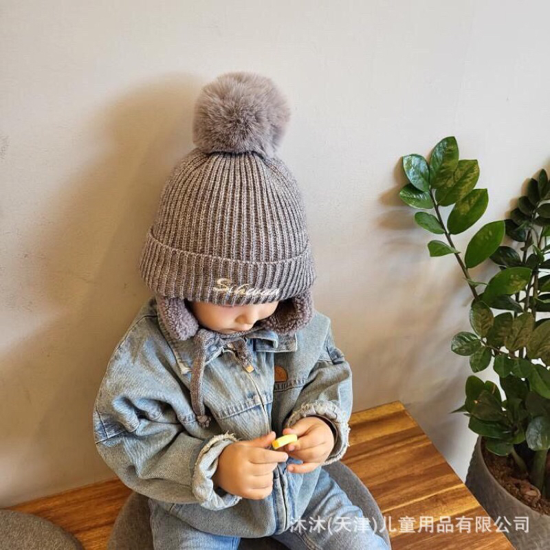 Mũ len trùm tai lót lông hàng qccc cho bé