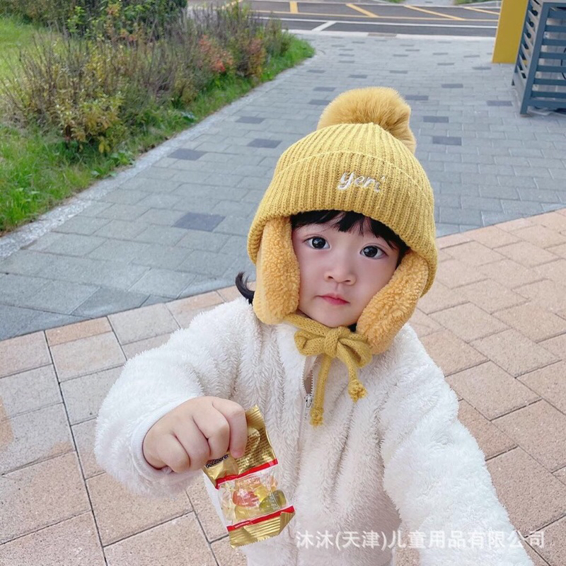 Mũ len trùm tai lót lông hàng qccc cho bé