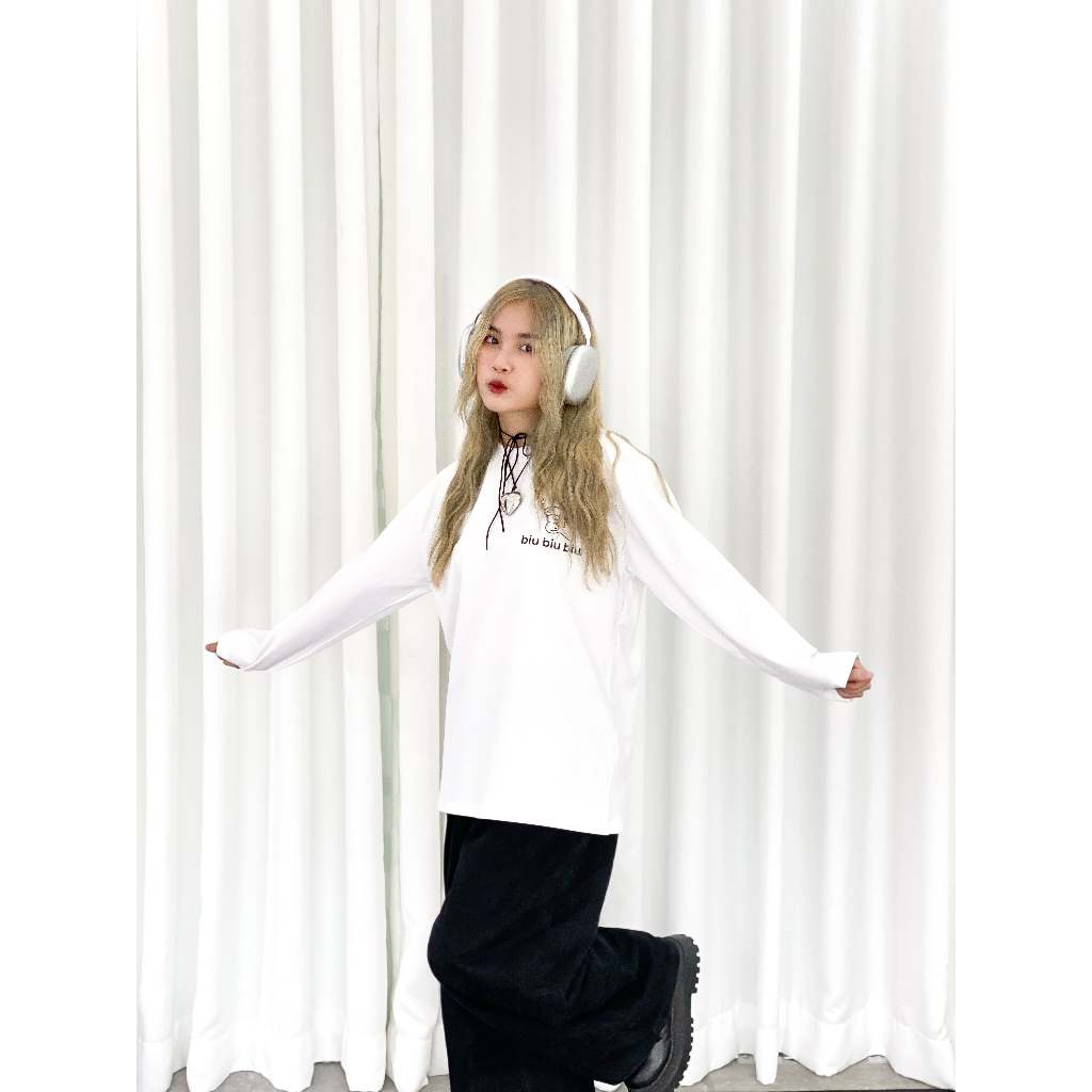 Áo thun nữ tay dài ADD418 Miucho cotton cổ tròn in typography