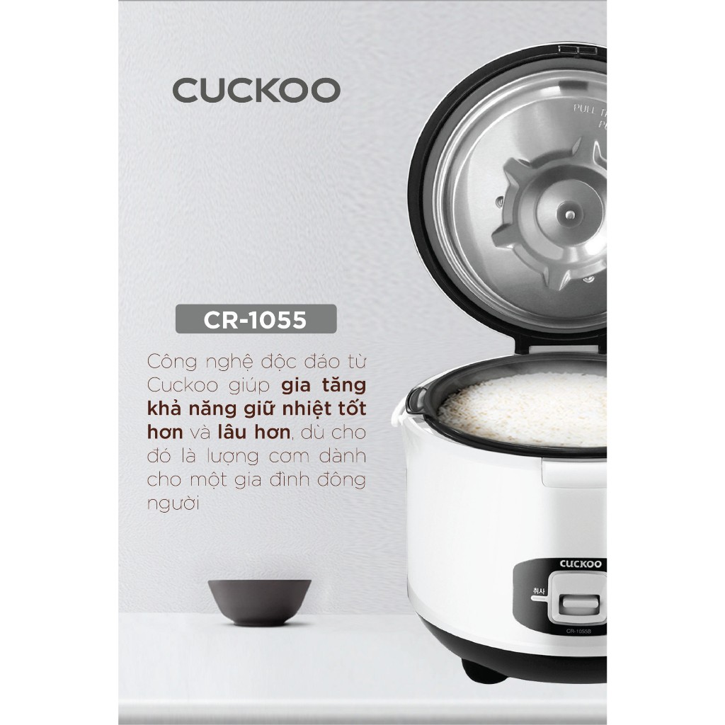 Nồi cơm điện tử Cuckoo CR-1055 1,8 lít màu trắng đen tiếng Anh - Hàng Chính hãng Cuckoovina