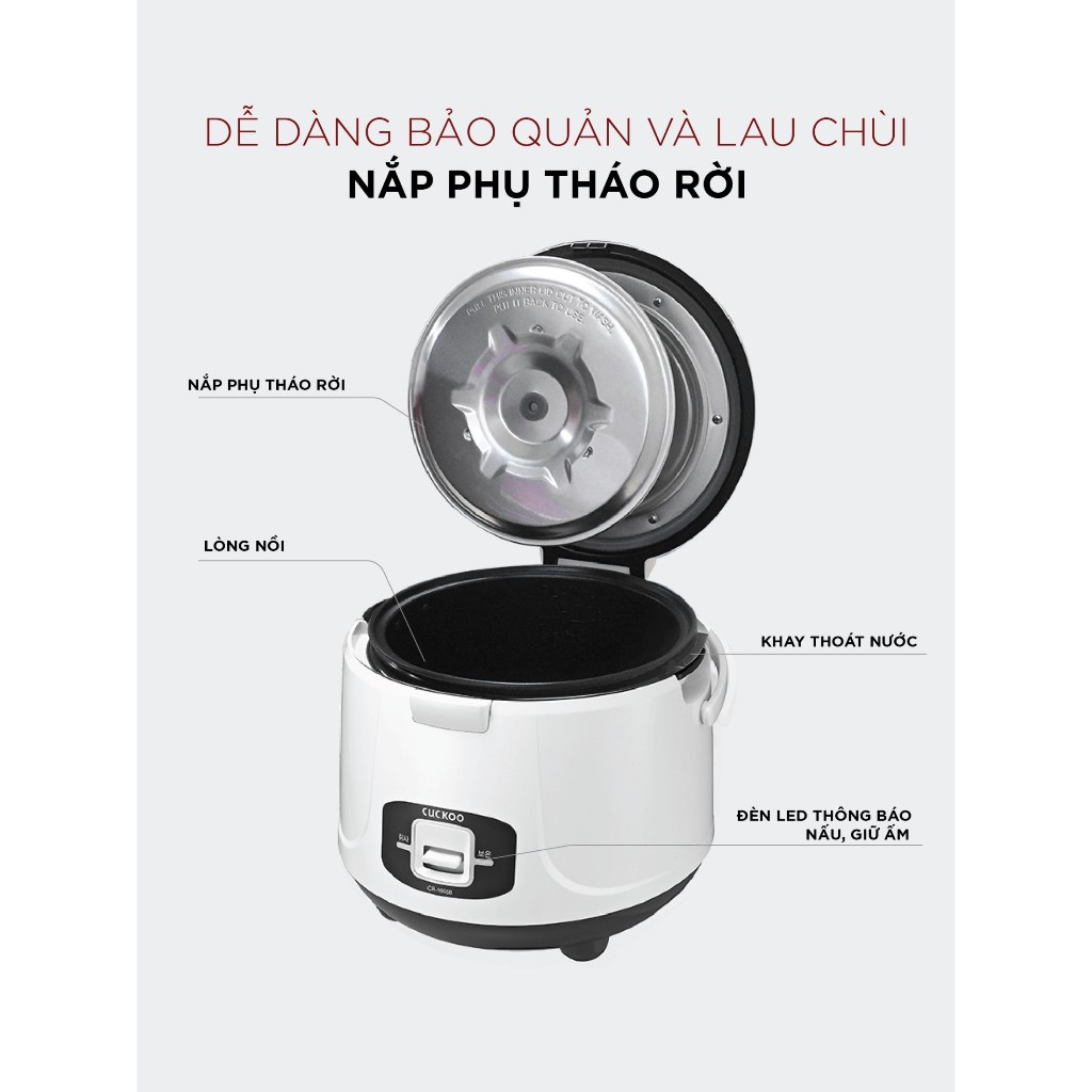 Nồi cơm điện tử Cuckoo CR-1055 1,8 lít màu trắng đen tiếng Anh - Hàng Chính hãng Cuckoovina