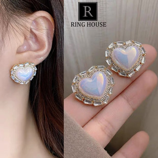 (Chuôi bạc 925) Khuyên tai bông tai nữ trái tim ngọc sáng đẹp dự tiệc cô dâu
