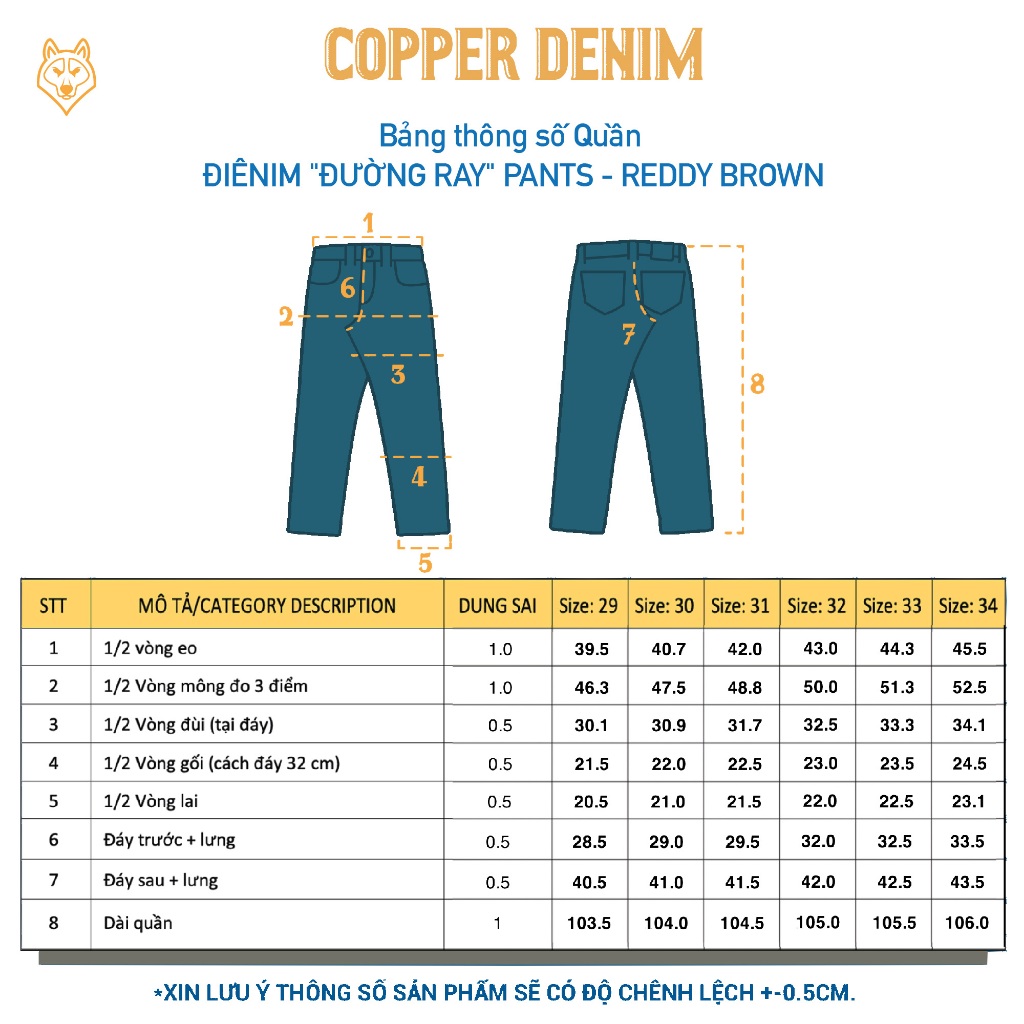 Quần Jeans Nam Điênim "Đường Ray" - washed denim, dáng straight, màu nâu đỏ - Copper Denim