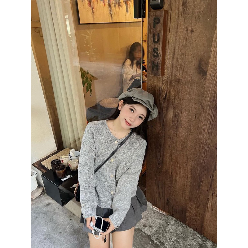 Áo Cadigan Màu Xám