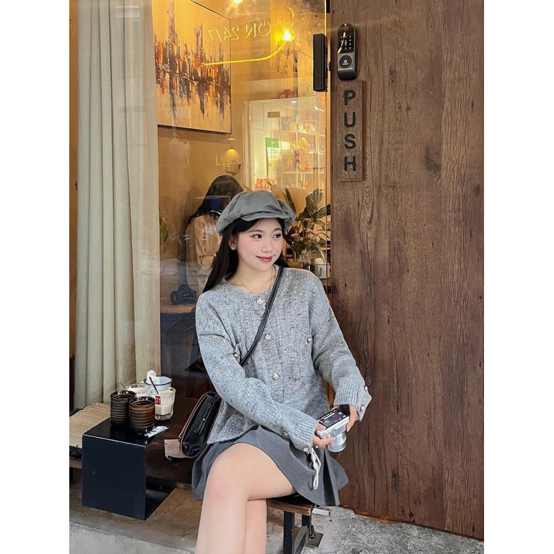 Áo Cadigan Màu Xám