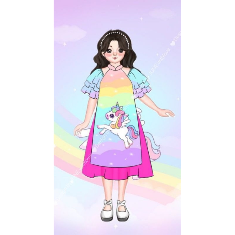 ÁO DÀI TẾT PONY CẦU VỒNG CHẤT VOAN TƠ PHỐI LỤA SATIN BÉ GÁI HAIVANCO 10 đến 40 kg mềm mại thoáng mát màu sắc độc đáo