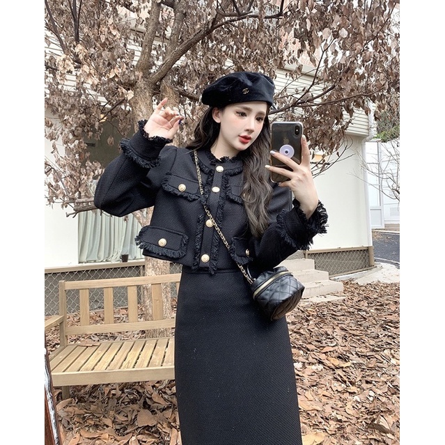 Set Dạ Dài 4 Nắp Túi Mix Chân Váy Dáng Dài 2 Màu Cá Tính,set váy siêu dầy dặn snag chảnh phù hợp các dịp lễ  V21