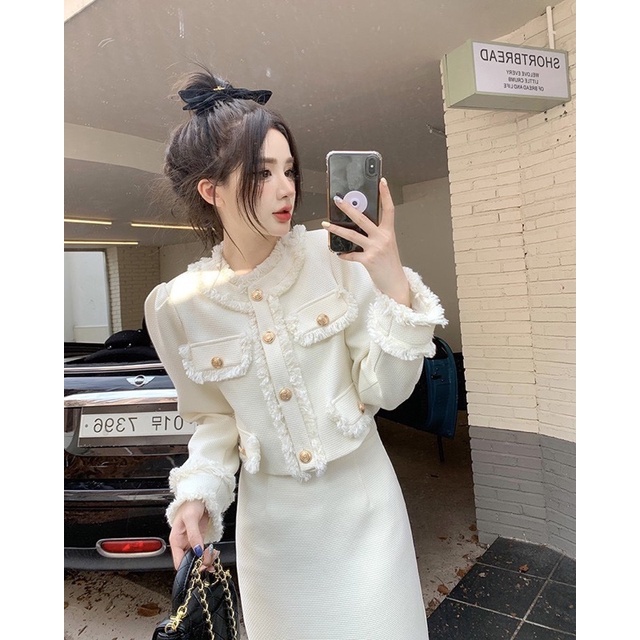 Set Dạ Dài 4 Nắp Túi Mix Chân Váy Dáng Dài 2 Màu Cá Tính,set váy siêu dầy dặn snag chảnh phù hợp các dịp lễ  V21