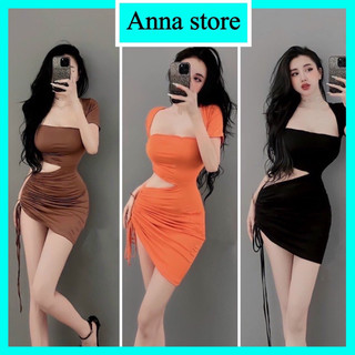 Đầm Body Cổ Vuông Tay Ngắn Tay Dài Khoét Eo Dây Rút Chéo Hông Siêu Tôn Dáng, Váy Đầm Body Nữ Sang Chảnh Co Dãn Mềm M1220
