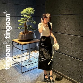 TINGOAN®  - Chân váy dài đen cạp cap túi hôp 2 bên nhún 2 bên JI JI LONG SKIRT/BL
