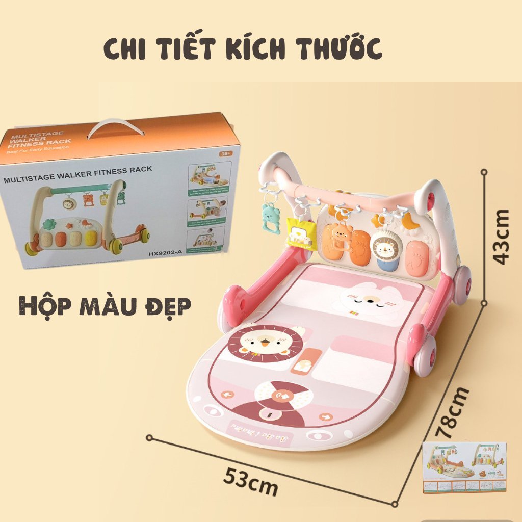 Thảm nhạc cho bé sơ sinh kiêm xe tập đi có nhạc đàn piano 3IN1, đồ chơi cho bé sơ sinh 06 tháng, 1 tuổi, nằm chơi
