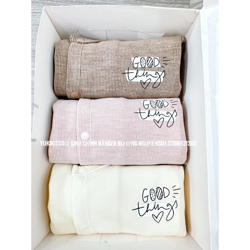 Bộ sơ sinh dài tay cài lệch Anminaza chất nỉ cho bé trai, bé gái