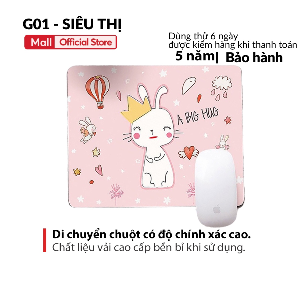 Miếng lót chuột máy tính G01 in hình thú dễ thương, xinh xắn, đế cao su chống trơn trượt, cao cấp (giao mẫu ngẫu nhiên)