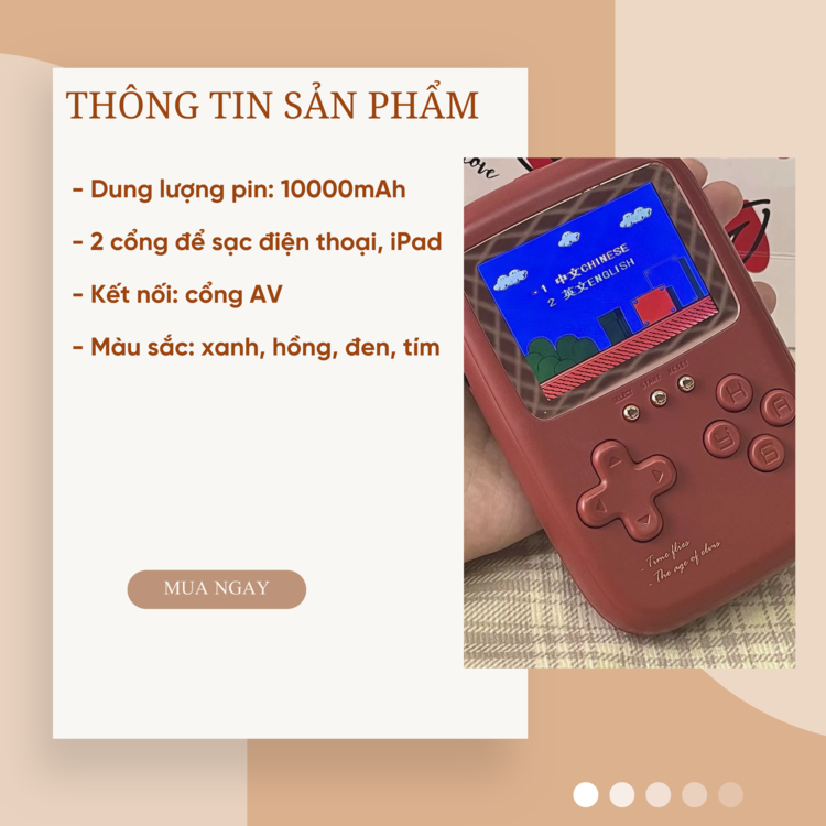 Máy Chơi Game Kiêm Sạc Dự Phòng 2 In 1 Pin 10000mAh Đa Năng Giải Trí Giảm Stress Kết Nối Cổng AV