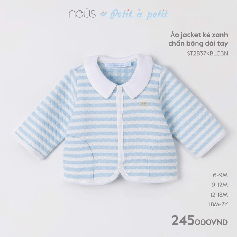 Áo khoác trần bông Nous cho bé trai, bé gái, chất liệu Nu choux siêu mềm mại, cao cấp