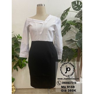 Bigsize Nữ - Đầm Phối Sơ Mi Lệch Vai (MS 9159)