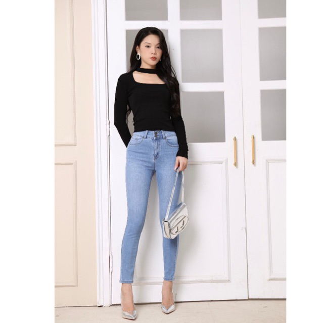 Quần Jean Skinny Lưng Cao 2 khuy co giãn 4 chiều gấu thường CTJEANS