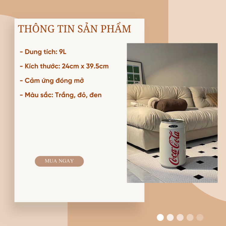 Thùng Đựng Rác Tự Động Coca Cola Cảm Ứng Thông Minh Thiết Kế Độc Đáo Trang Trí Phòng Ngủ Khách Sạn Dung Tích Lớn 9L