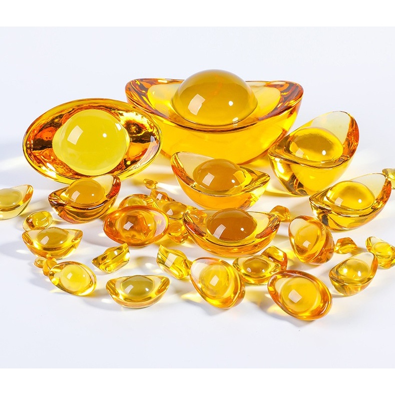 Thỏi vàng thần tài bằng pha lê, dài 2cm, chưng bày phong thủy và thờ cúng