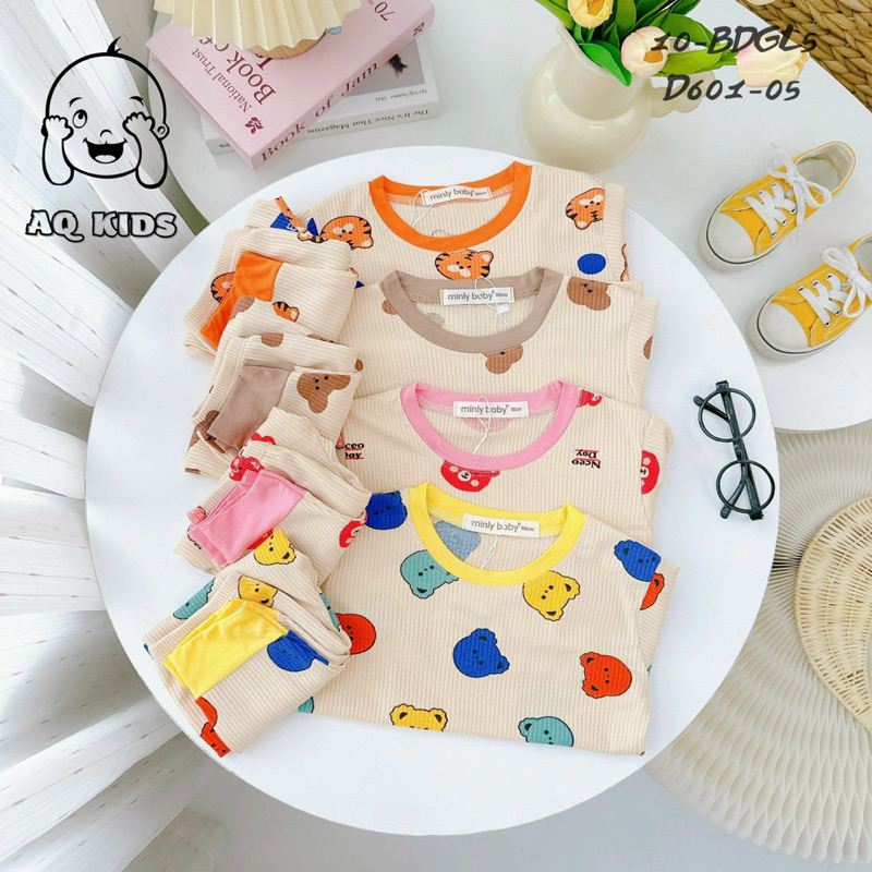 Bộ dài tay thun gân mềm mịn mát cho bé trai bé gái size 80-170